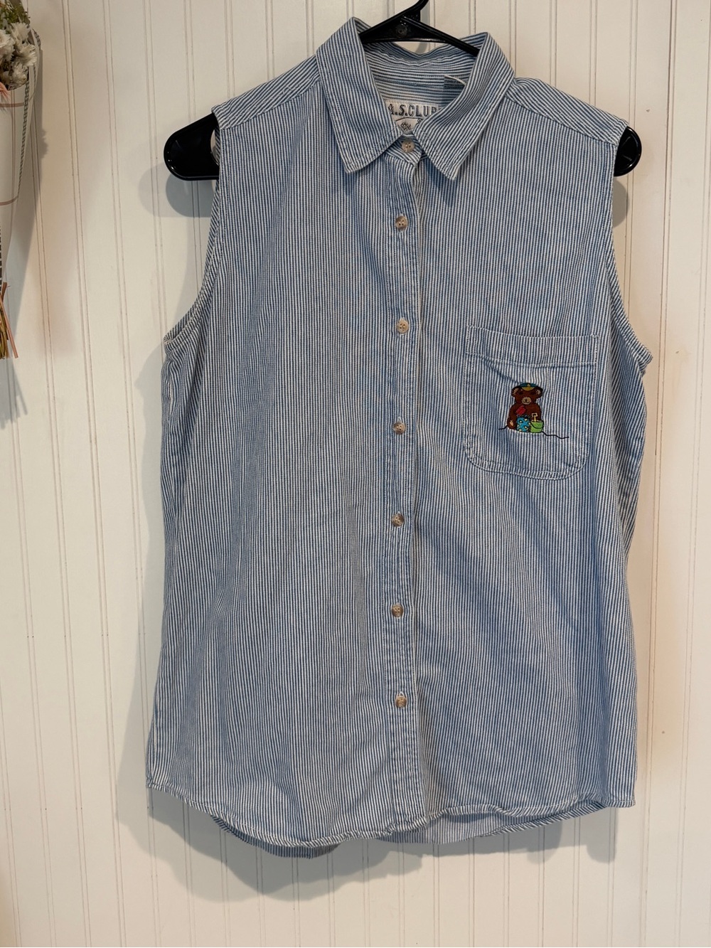 Vintage 100% Cotton Teddy Bear Embroidered Button Up L